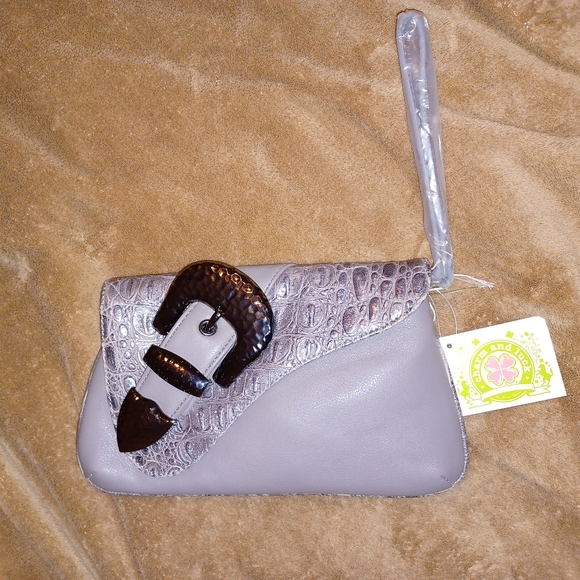 NWT Charm and Luck Purse Clutch Handbag Faux Embossed Croc Gray Gunmetal - Picture 11 of 11